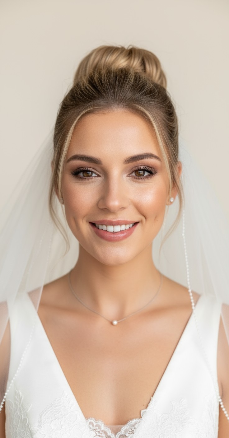 After High Bun Wedding Hair With Veil